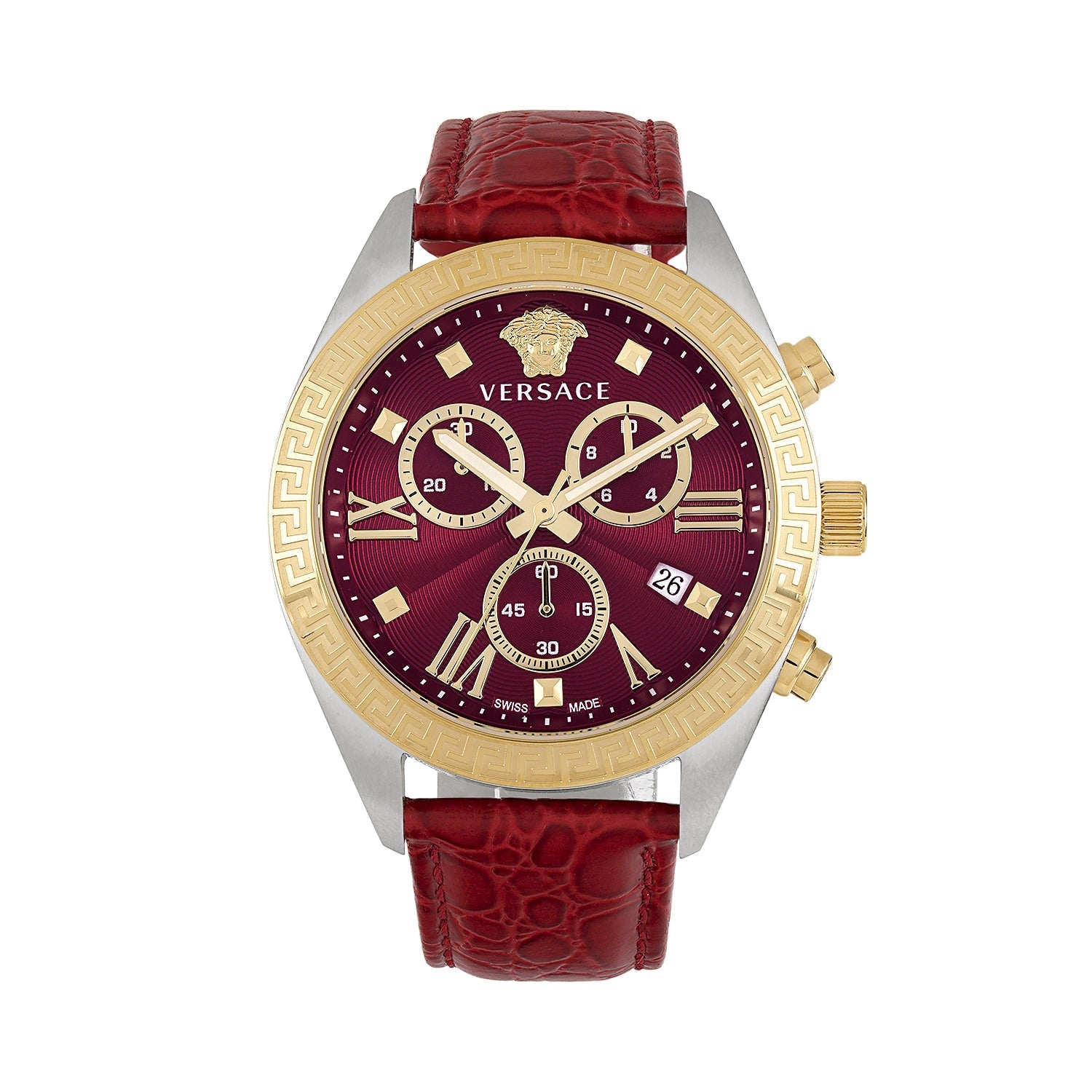Versace Greca Chrono Leather Watch Two Tone Watches - Tophatter Daily Deals
