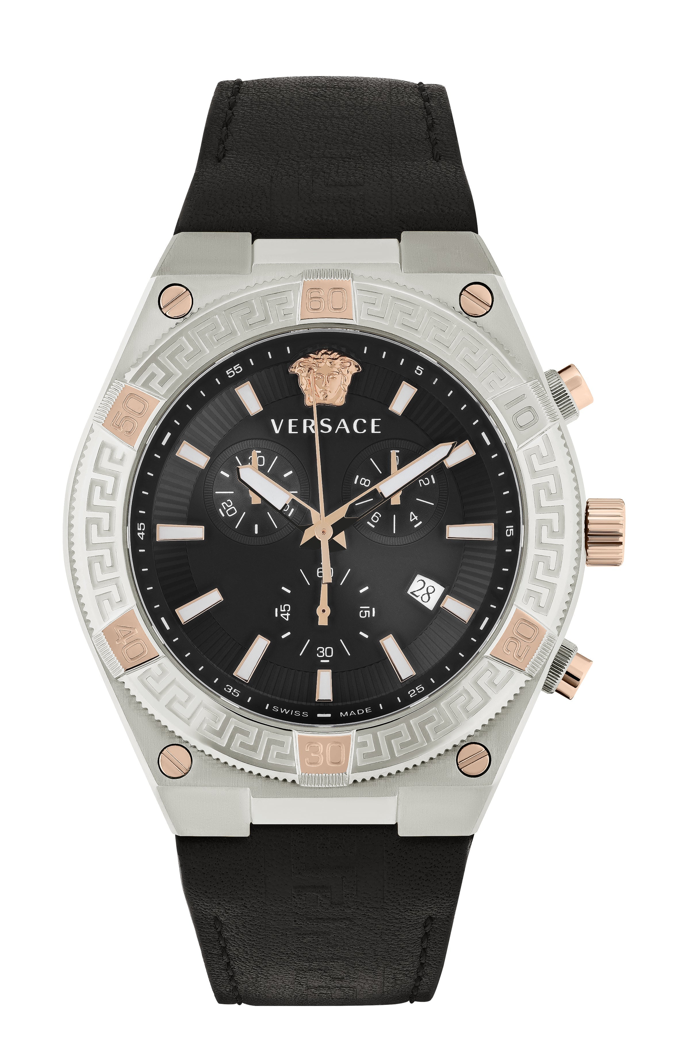 Versace V-Sporty Greca Leather Watch Stainless Steel Watches - Tophatter Daily Deals