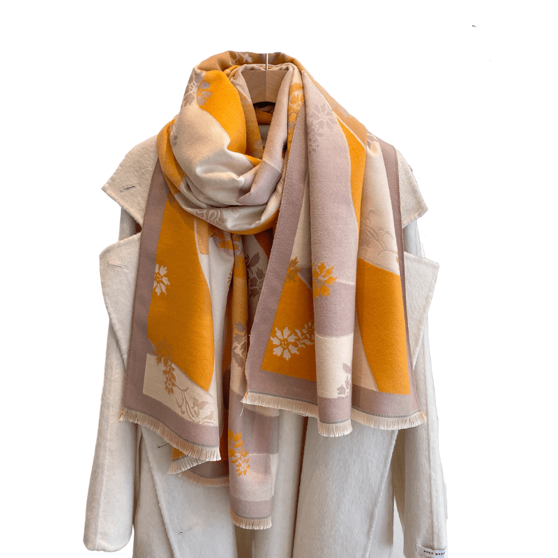 Brown & Orange Floral Fringe-Trimmed Scarf Multi Scarves - Tophatter Daily Deals