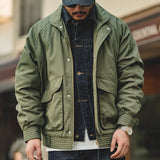 Vintage Bomber Jacket Thickened Warm Cotton Pocket Coats Army Green Men's Clothing - Tophatter Daily Deals