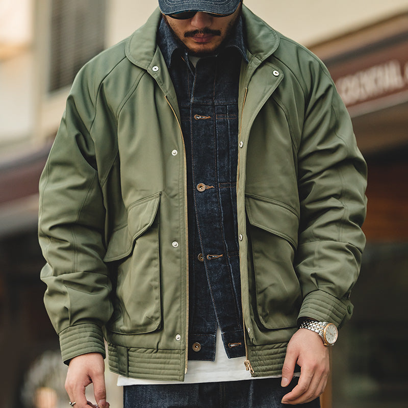 Vintage Bomber Jacket Thickened Warm Cotton Pocket Coats Army Green Men's Clothing - Tophatter Daily Deals
