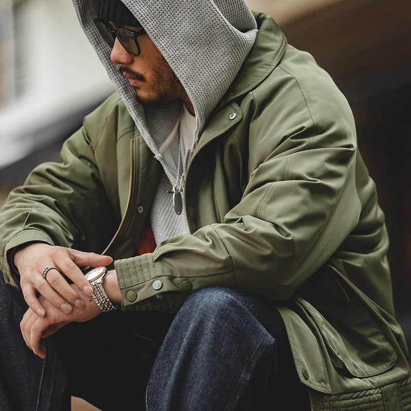 Vintage Bomber Jacket Thickened Warm Cotton Pocket Coats Men's Clothing - Tophatter Daily Deals
