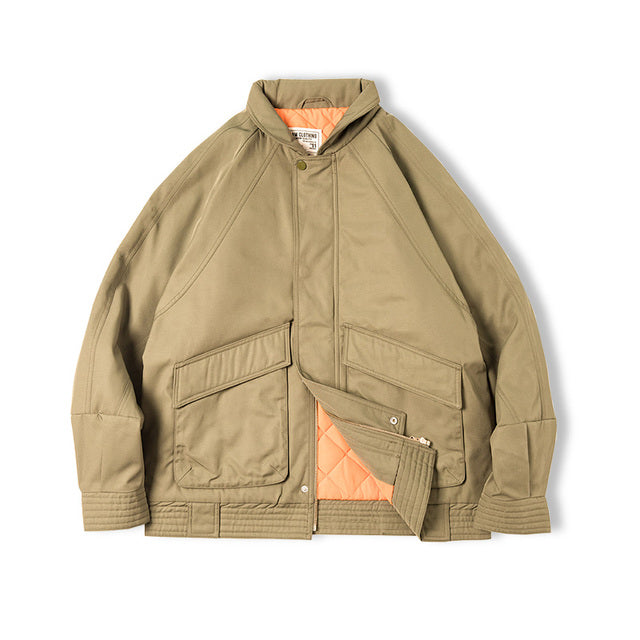 Vintage Bomber Jacket Thickened Warm Cotton Pocket Coats Men's Clothing - Tophatter Daily Deals
