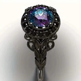 Vintage Gothic Style Synthetic Rainbow Stone Ring with Imitation Black Zirconia Rings - Tophatter Daily Deals