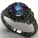 Vintage Gothic Style Synthetic Rainbow Stone Ring with Imitation Black Zirconia Rings - Tophatter Daily Deals