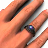 Vintage Gothic Style Synthetic Rainbow Stone Ring with Imitation Black Zirconia Rings - Tophatter Daily Deals