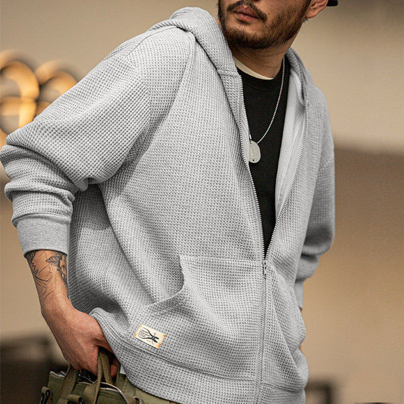 Vintage Gray Waffle Hoodies for Men Hooded Sweatshirts Gray Men Jackets - Tophatter Daily Deals