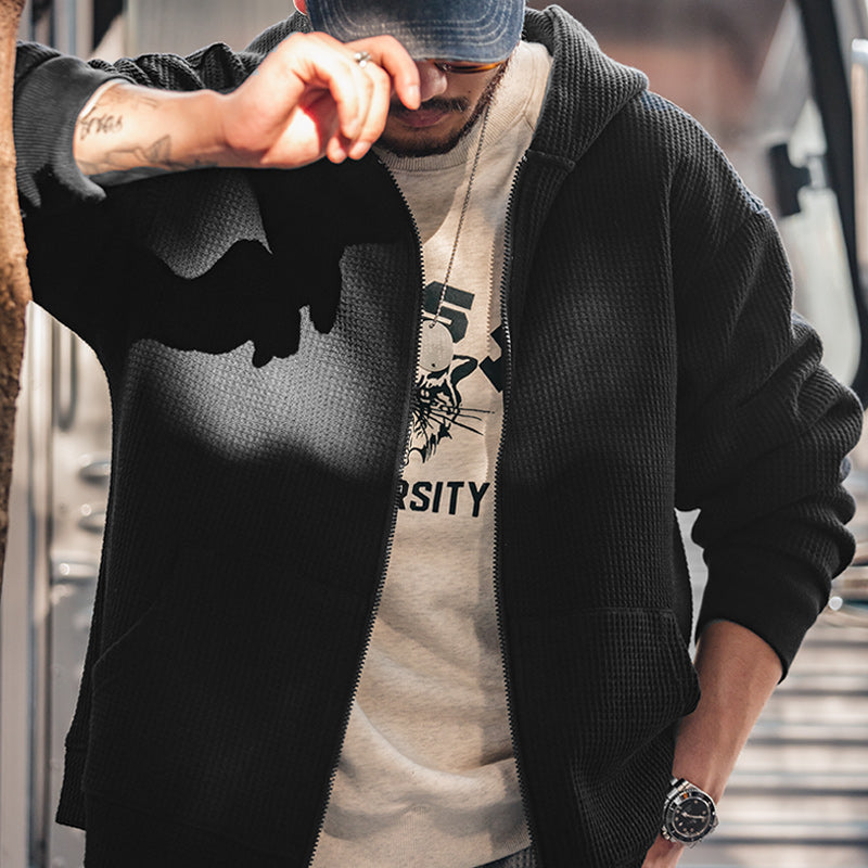 Vintage Gray Waffle Hoodies for Men Hooded Sweatshirts Black Men Jackets - Tophatter Daily Deals