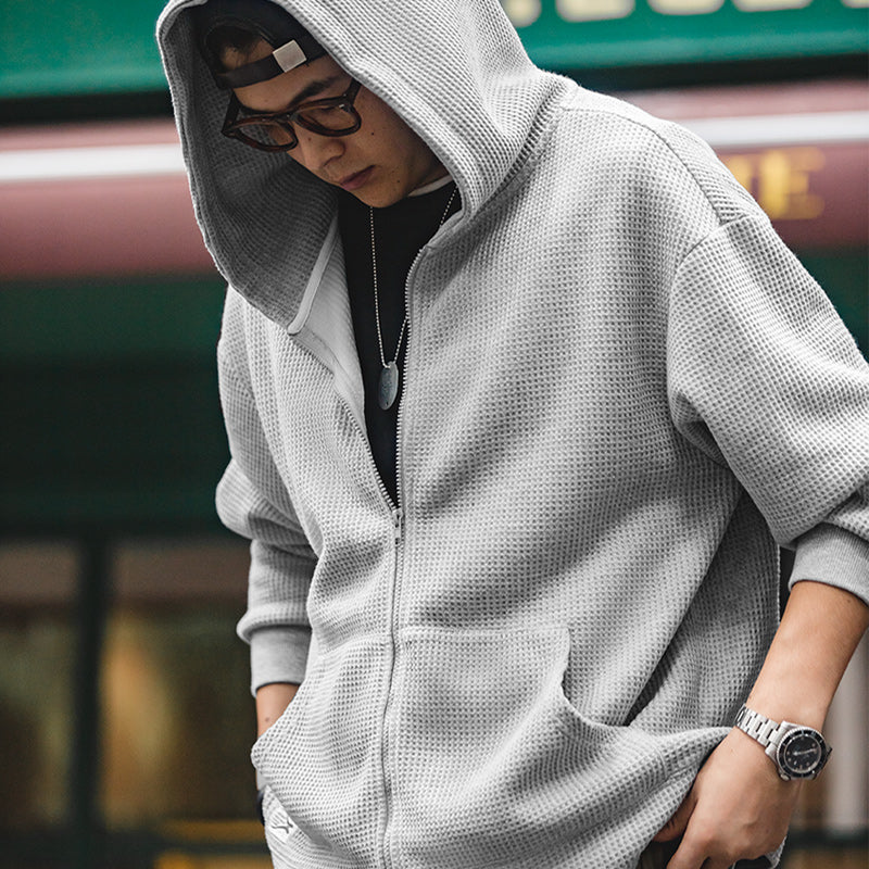 Vintage Gray Waffle Hoodies for Men Hooded Sweatshirts Men Jackets - Tophatter Daily Deals