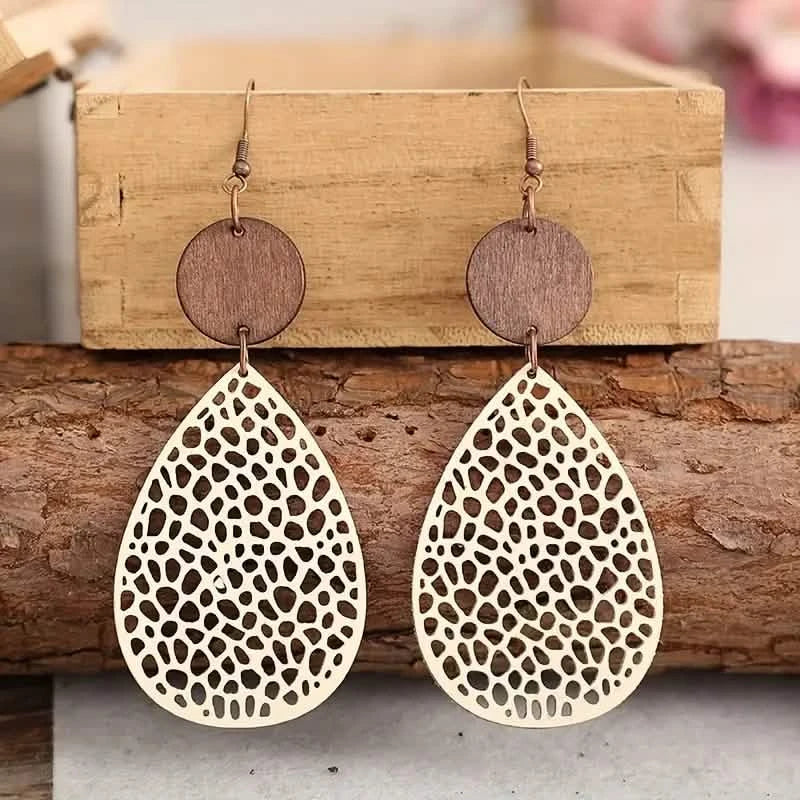 Vintage Hollow Leaf Shape PU Leather Earrings Earrings - Tophatter Daily Deals