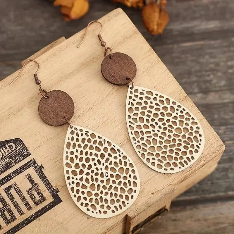 Vintage Hollow Leaf Shape PU Leather Earrings Earrings - Tophatter Daily Deals