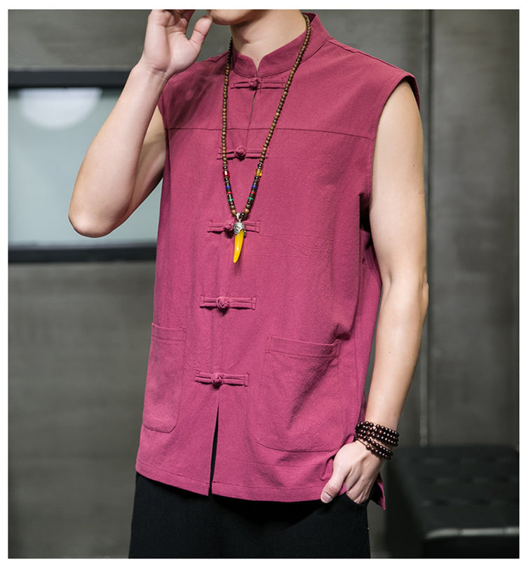 Vintage Linen Vests Mens Sleeveless Cardigan Blouse men - Tophatter Daily Deals