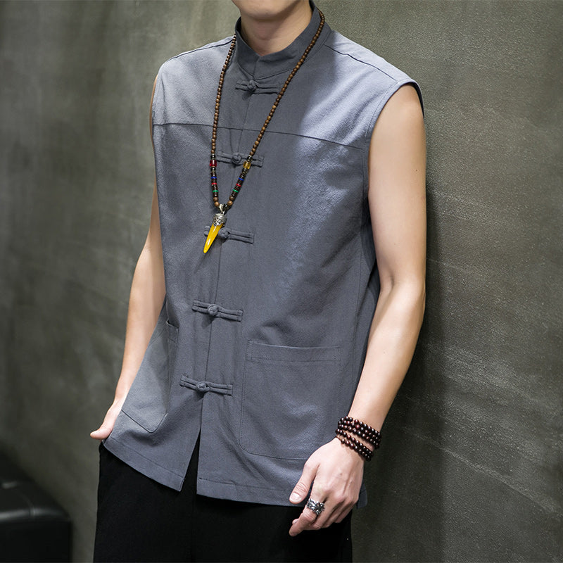 Vintage Linen Vests Mens Sleeveless Cardigan Blouse men - Tophatter Daily Deals