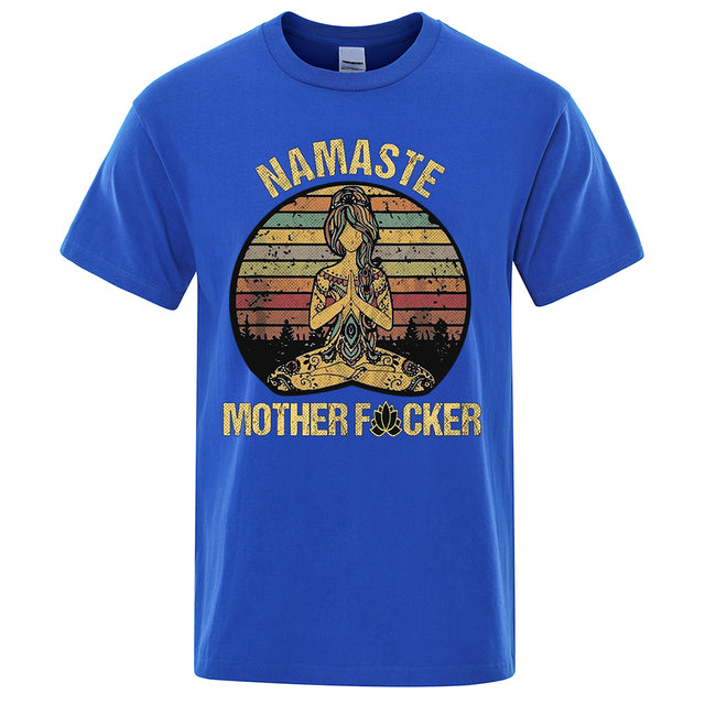 Vintage Namaste Cotton T-shirt Blue Tee - Tophatter Daily Deals