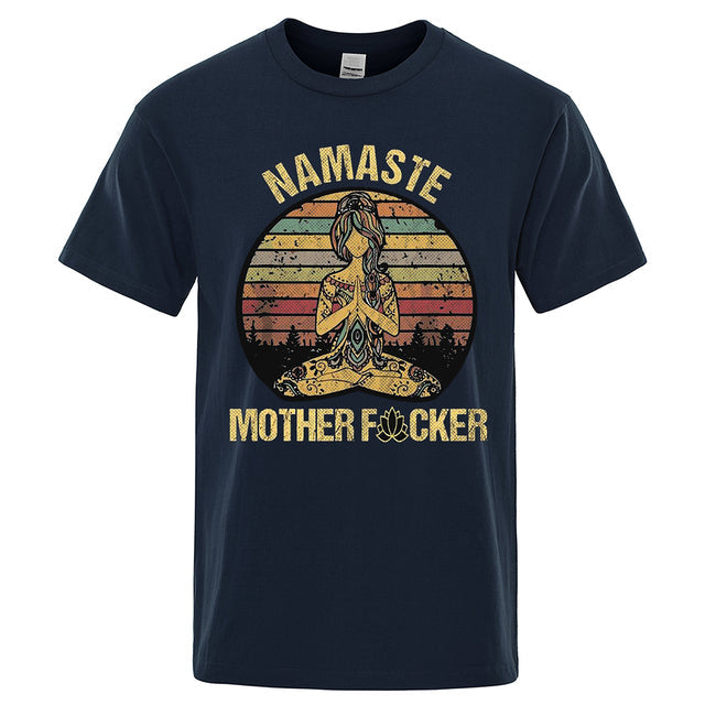 Vintage Namaste Cotton T-shirt Dark Blue Tee - Tophatter Daily Deals
