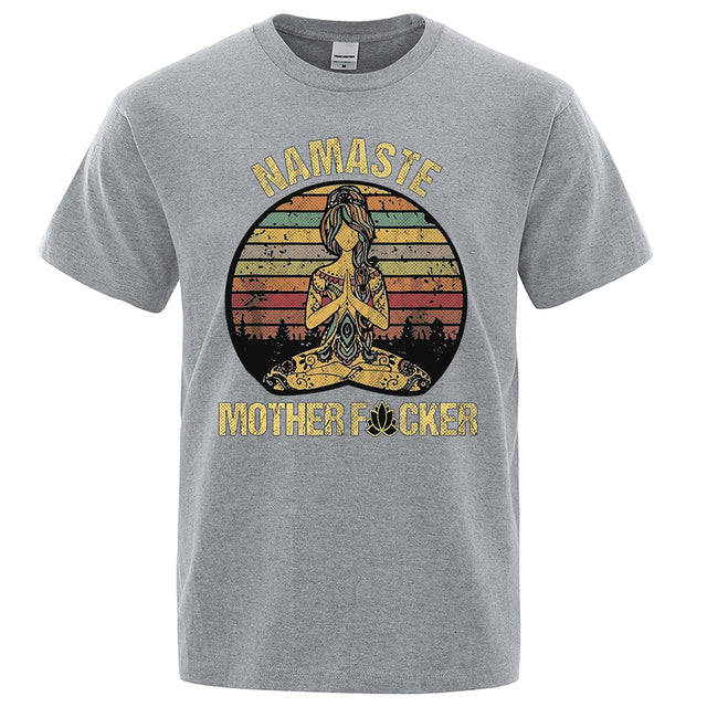Vintage Namaste Cotton T-shirt Gray Tee - Tophatter Daily Deals