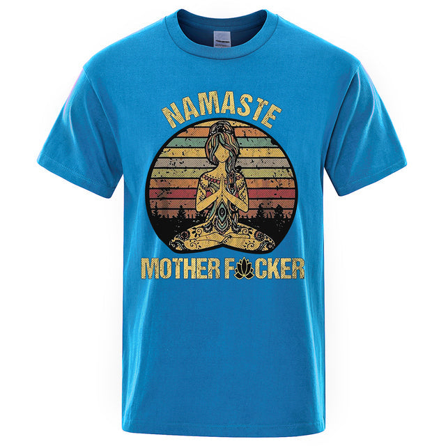 Vintage Namaste Cotton T-shirt Light Blue Tee - Tophatter Daily Deals