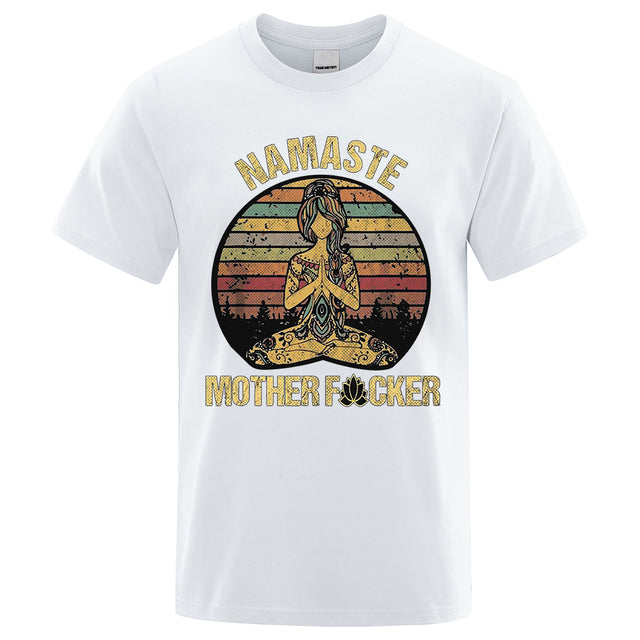 Vintage Namaste Cotton T-shirt White Tee - Tophatter Daily Deals