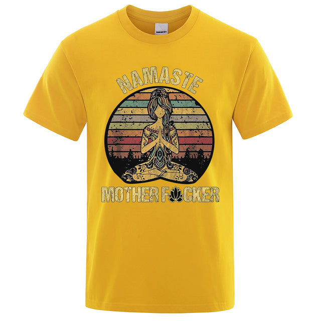 Vintage Namaste Cotton T-shirt Yellow Tee - Tophatter Daily Deals