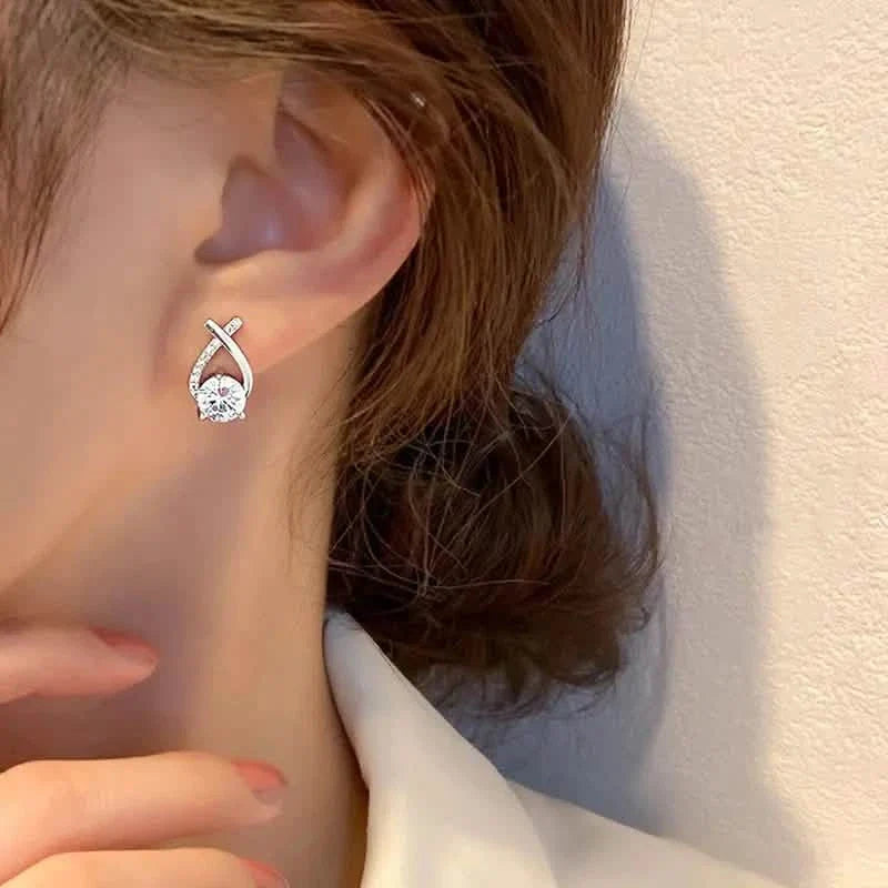 Vintage Style Stud Earrings - Embellished with Rhinestones, Cross Line Design Earrings - Tophatter Daily Deals