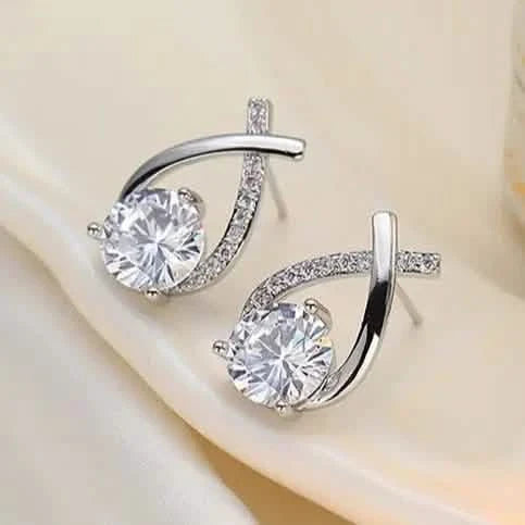 Vintage Style Stud Earrings - Embellished with Rhinestones, Cross Line Design Silver Earrings - Tophatter Daily Deals
