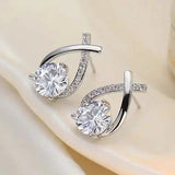 Vintage Style Stud Earrings - Embellished with Rhinestones, Cross Line Design Silver Earrings - Tophatter Daily Deals