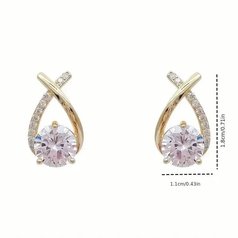 Vintage Style Stud Earrings - Embellished with Rhinestones, Cross Line Design Earrings - Tophatter Daily Deals