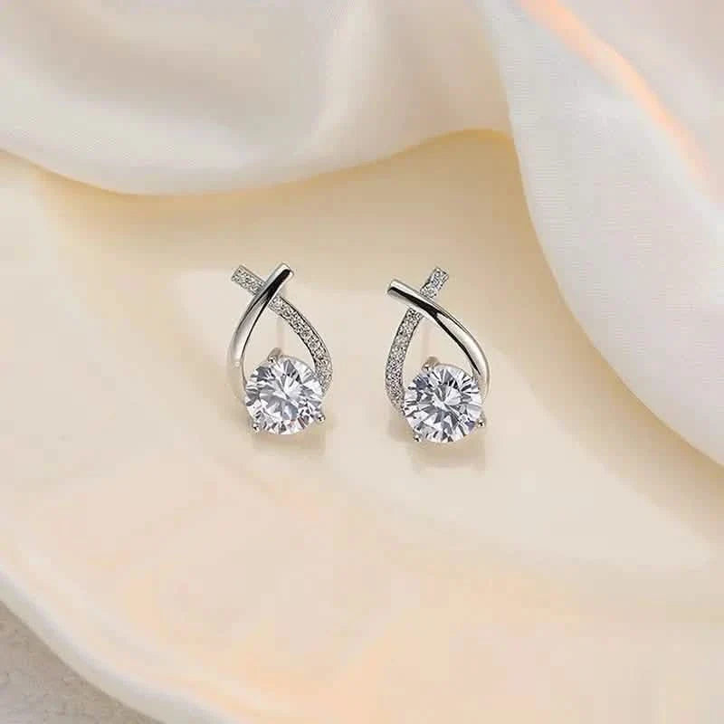 Vintage Style Stud Earrings - Embellished with Rhinestones, Cross Line Design Earrings - Tophatter Daily Deals