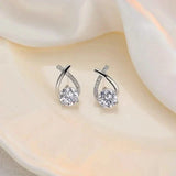 Vintage Style Stud Earrings - Embellished with Rhinestones, Cross Line Design Earrings - Tophatter Daily Deals