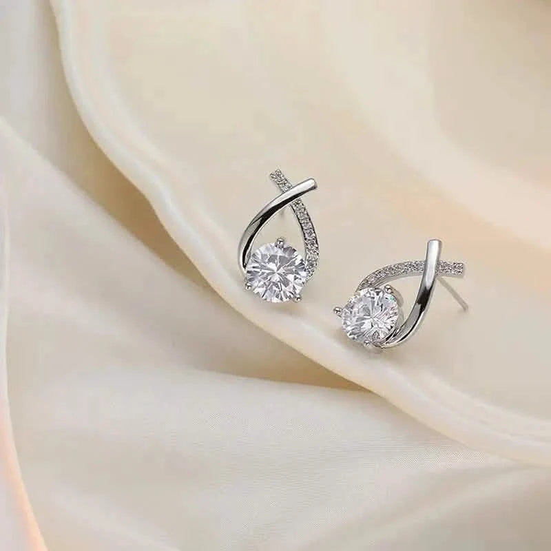 Vintage Style Stud Earrings - Embellished with Rhinestones, Cross Line Design Earrings - Tophatter Daily Deals