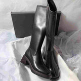 Vintage Thick Heel Women Side Zippers Knee High Boots Black Boots - Tophatter Daily Deals