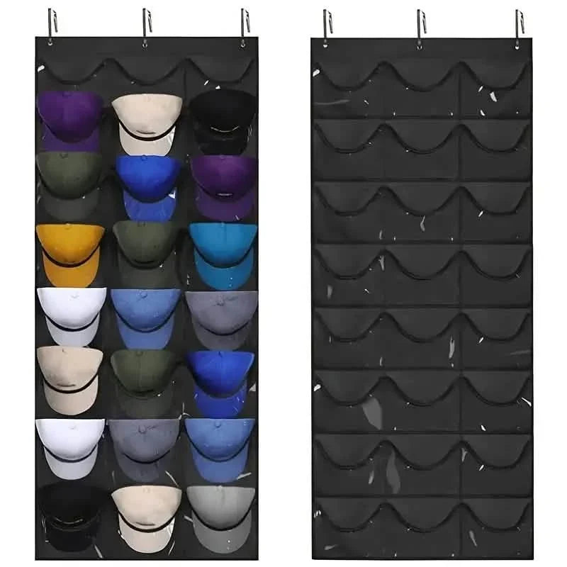 Visible Baseball Hat Rack for Wall Door with 3 Hooks 24 Deep Pockets Black Storage & Organization - Tophatter Daily Deals