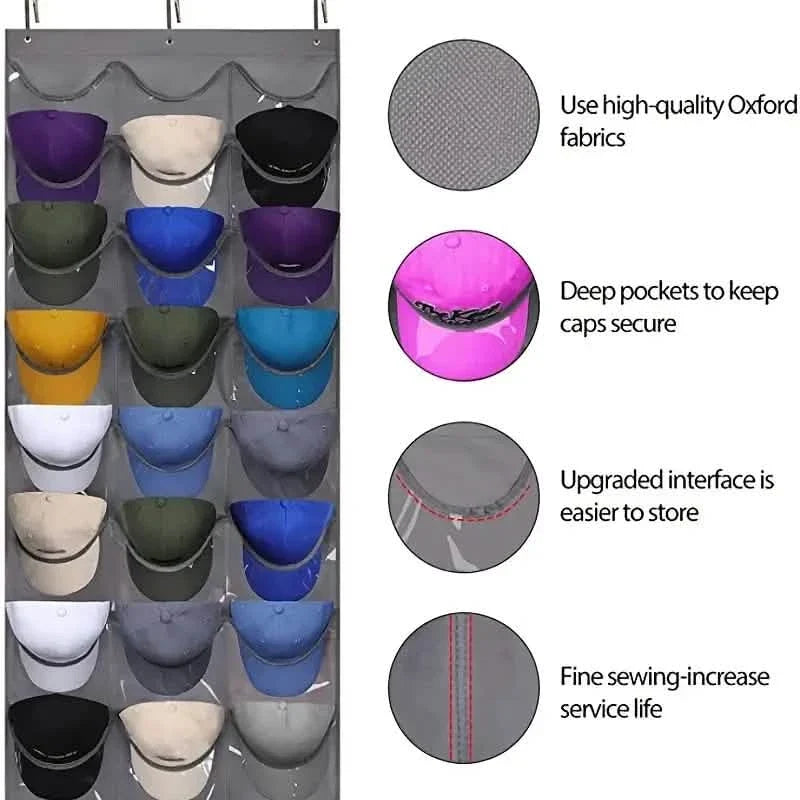 Visible Baseball Hat Rack for Wall Door with 3 Hooks 24 Deep Pockets Storage & Organization - Tophatter Daily Deals