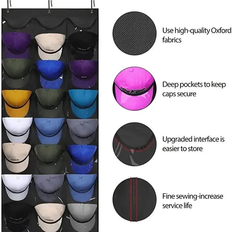Visible Baseball Hat Rack for Wall Door with 3 Hooks 24 Deep Pockets Storage & Organization - Tophatter Daily Deals