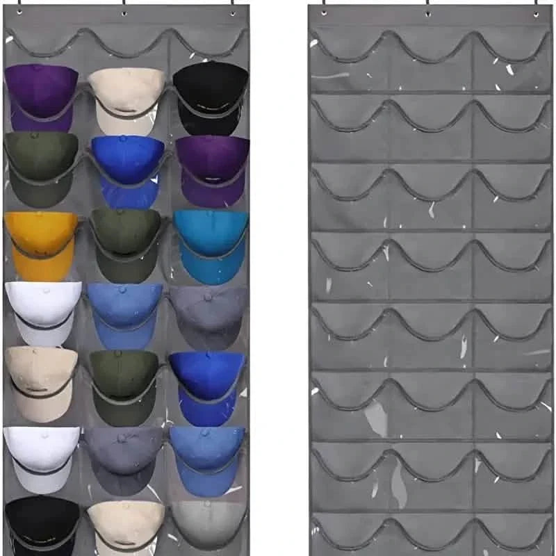 Visible Baseball Hat Rack for Wall Door with 3 Hooks 24 Deep Pockets Gray Storage & Organization - Tophatter Daily Deals