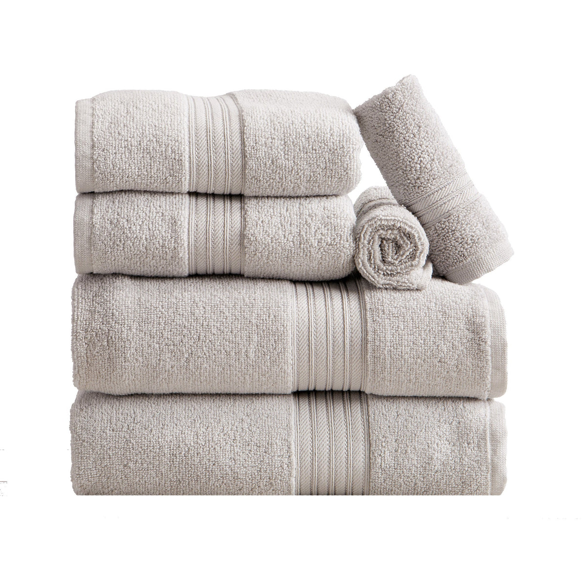 Cotton Terry Bath Towel Set - Cooper Collection 6 Piece Set Light Grey Bath - Tophatter Daily Deals