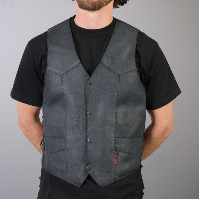 Hot Leathers Men's Heavyweight Leather Vest w/ Side Laces Leather Vest - Tophatter Daily Deals