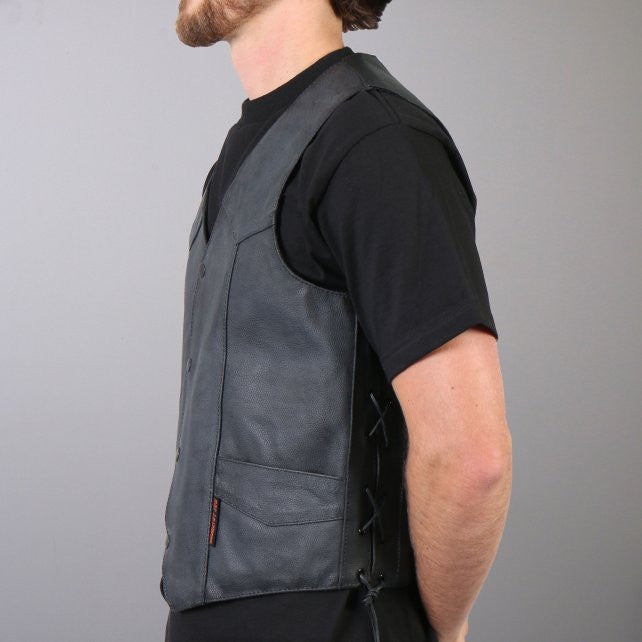 Hot Leathers Men's Heavyweight Leather Vest w/ Side Laces Leather Vest - Tophatter Daily Deals