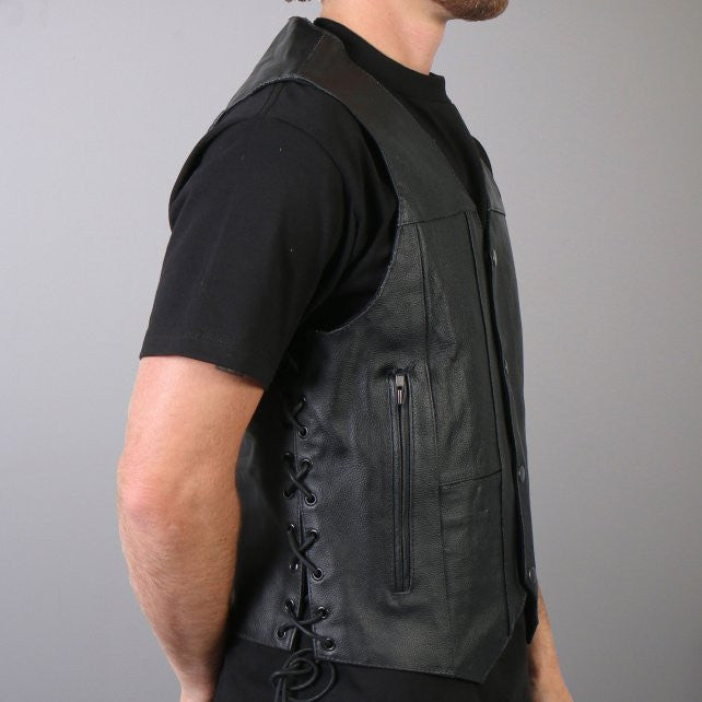 Hot Leathers Men's 10 Pocket Leather Vest w/ Side Laces Leather Vest - Tophatter Daily Deals