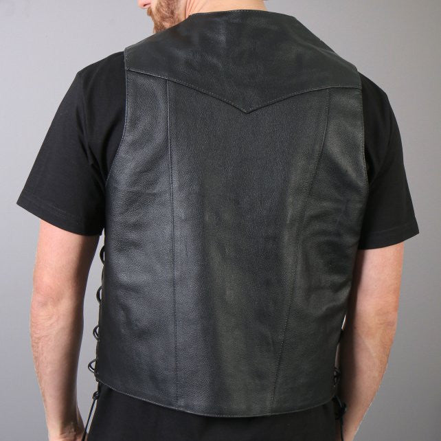Hot Leathers Men's 10 Pocket Leather Vest w/ Side Laces Leather Vest - Tophatter Daily Deals