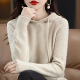Warm Cozy Womens Knit Hoodie - Relaxed Fit, Soft Knit Beige - Tophatter Daily Deals