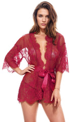Eyelash Lace and Mesh Robe Wine Red Women's Lingerie - Tophatter Daily Deals