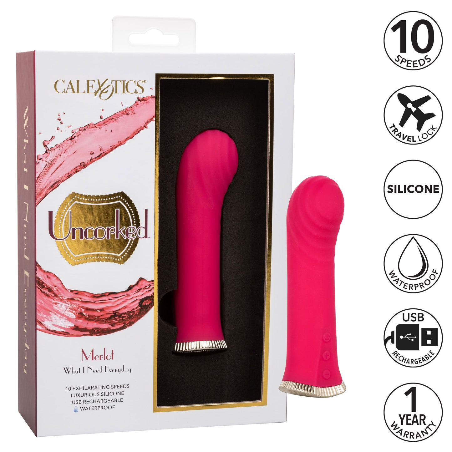 Uncorked Merlot Mini Massager Vibrator in Pink with 10 Speeds and 3-Inch Silicone Personal Vibrator > Vibrators > Mini Vibrators - Tophatter Daily Deals