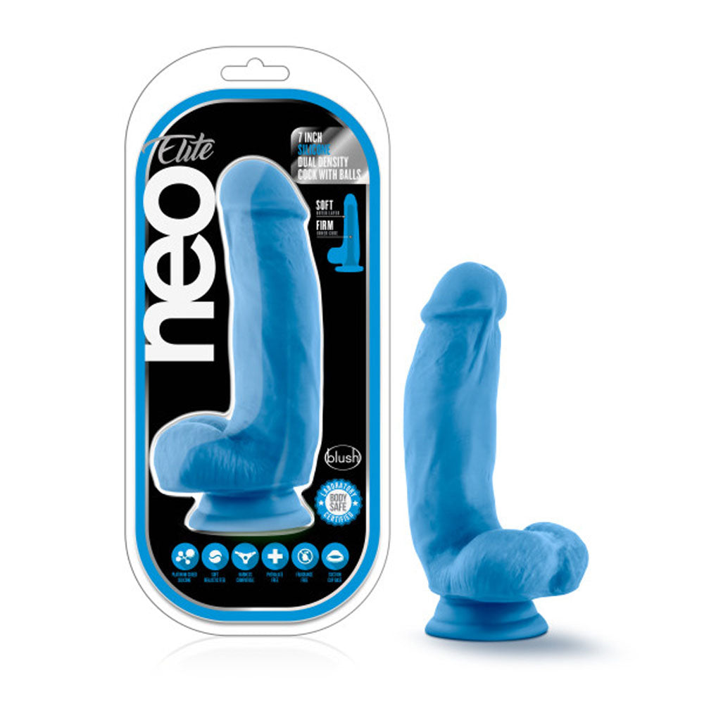 Neo Elite 7 Inch Silicone Dual Density Cock With Balls Neon Blue > Dildos > Realistic Dildos - Tophatter Daily Deals