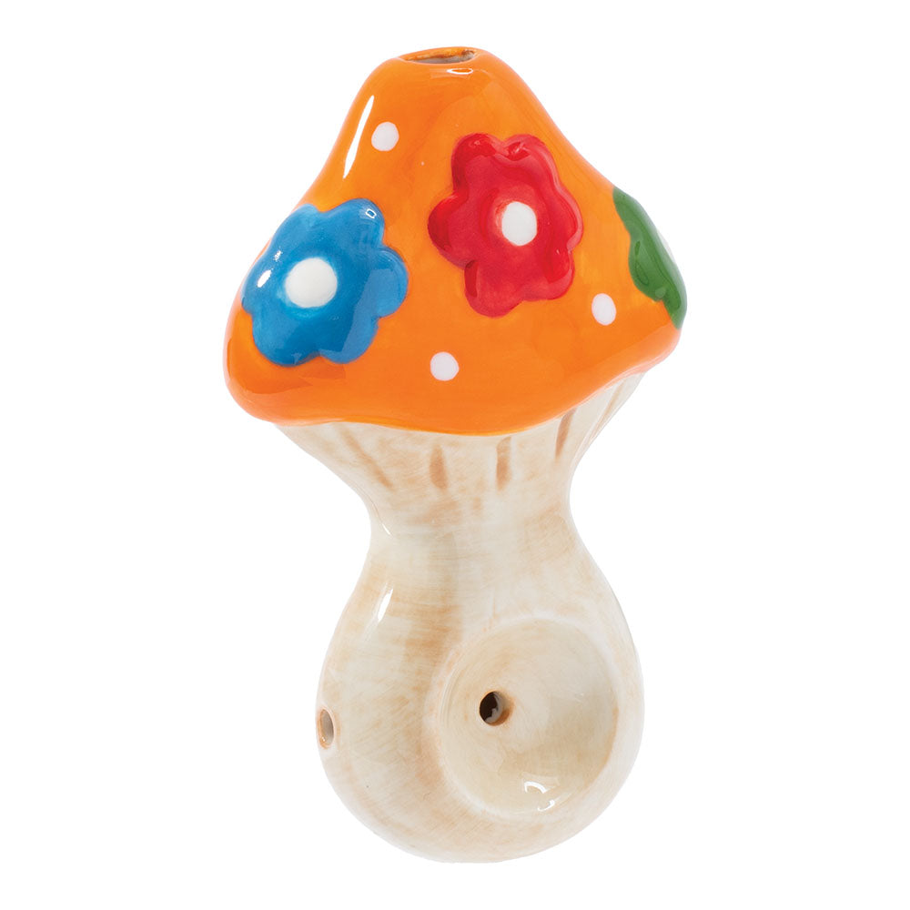 Wacky Bowlz Ceramic Hand Pipe | Patterned Mushroom Orange Flowers Hand Pipes - Tophatter Daily Deals