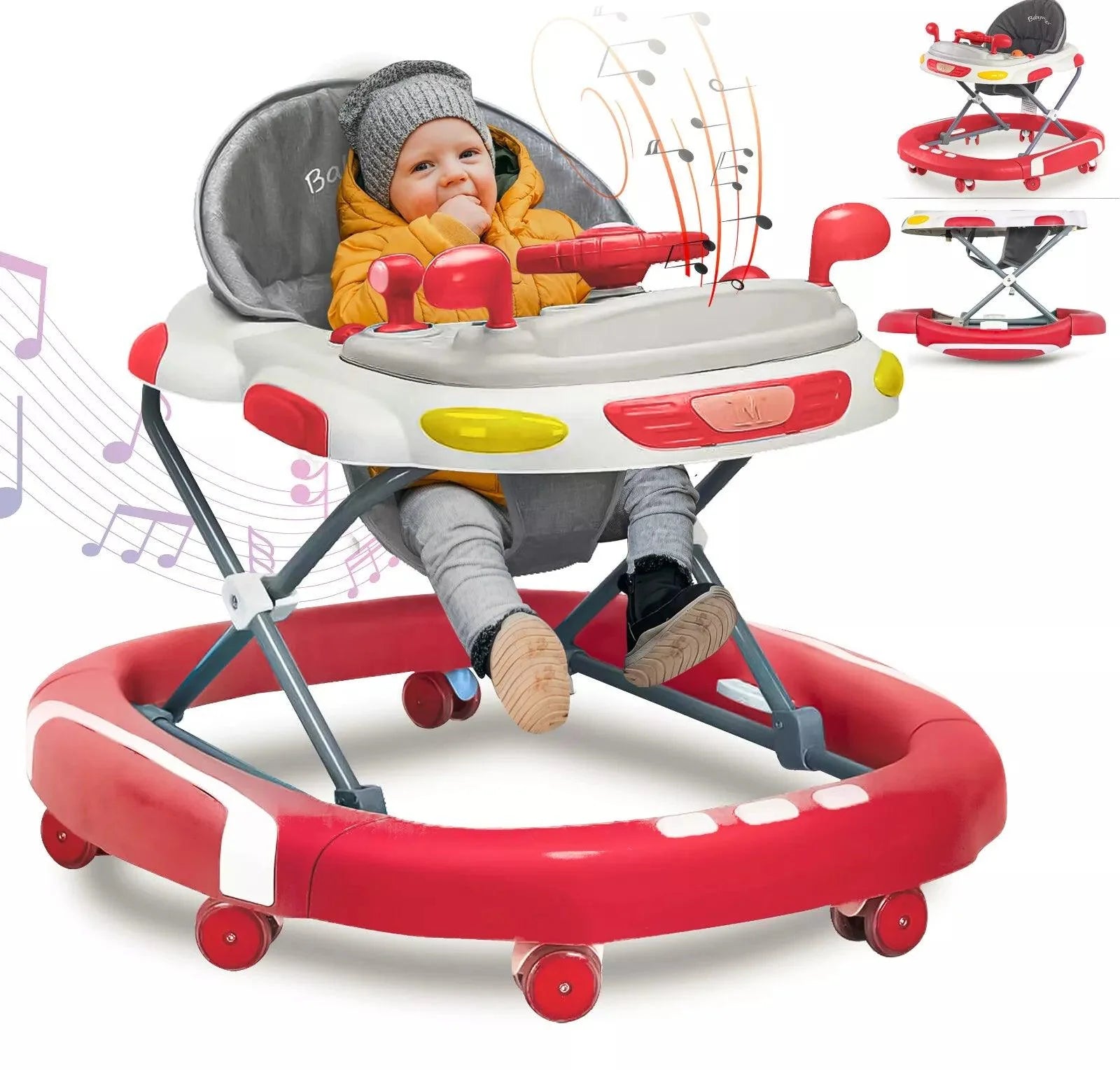 Childrens Push Along Walker - Baby Walker Rocker Bouncer First Steps Push Along Activity Music Ride On Car UK Red Baby Health & Grooming Kits - Tophatter Daily Deals
