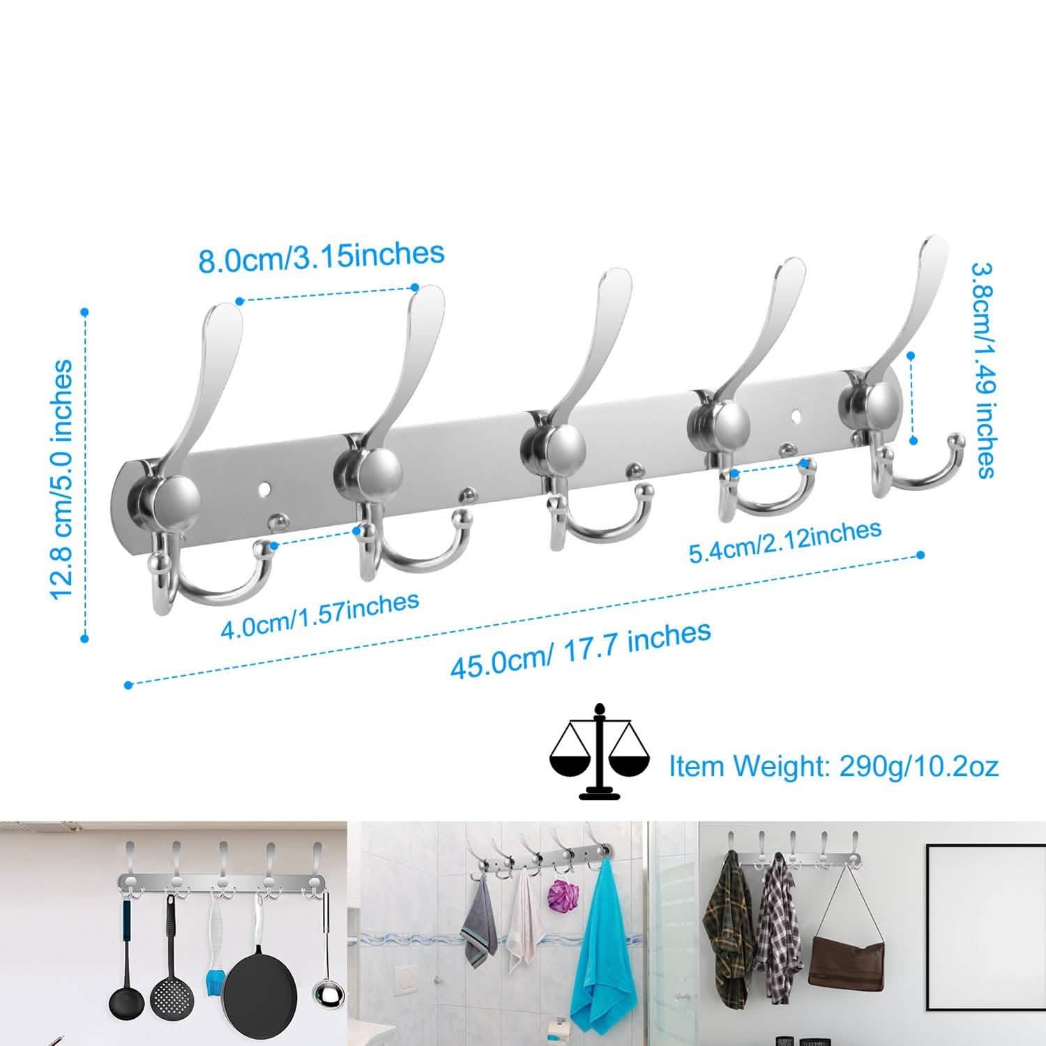 Wall Mount Coat 15 Hooks Stainless Steel Clothes Hanger Rack Storage & Organization - Tophatter Daily Deals
