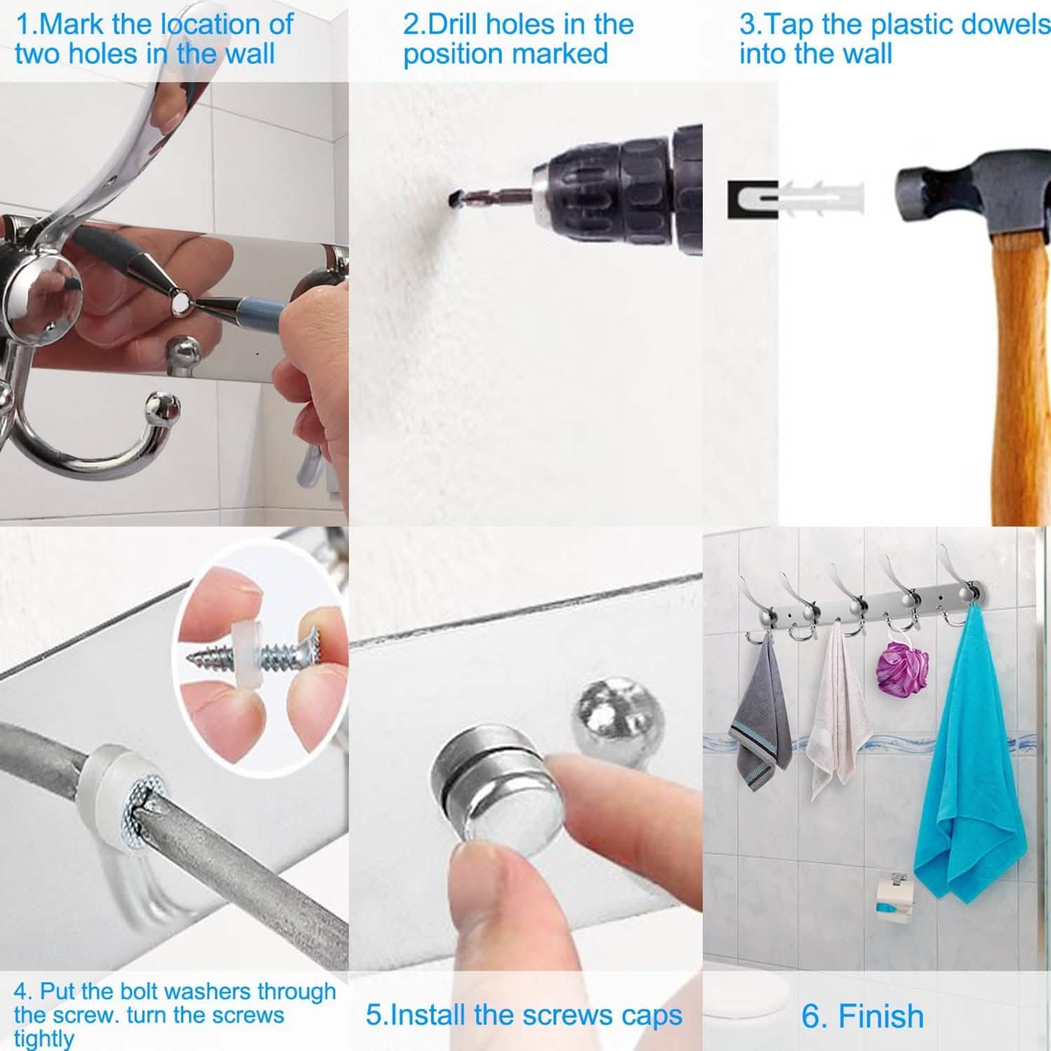 Wall Mount Coat 15 Hooks Stainless Steel Clothes Hanger Rack Storage & Organization - Tophatter Daily Deals