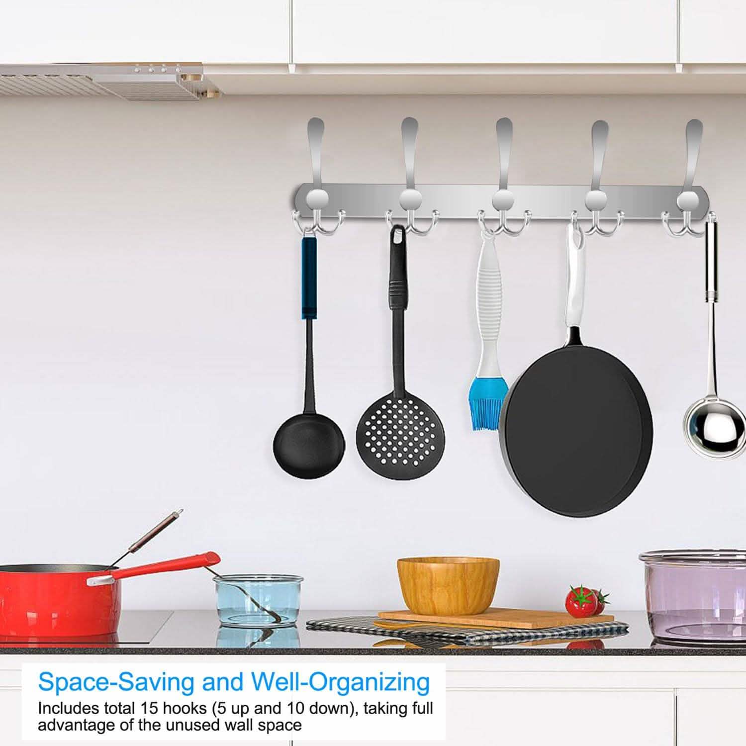 Wall Mount Coat 15 Hooks Stainless Steel Clothes Hanger Rack Storage & Organization - Tophatter Daily Deals