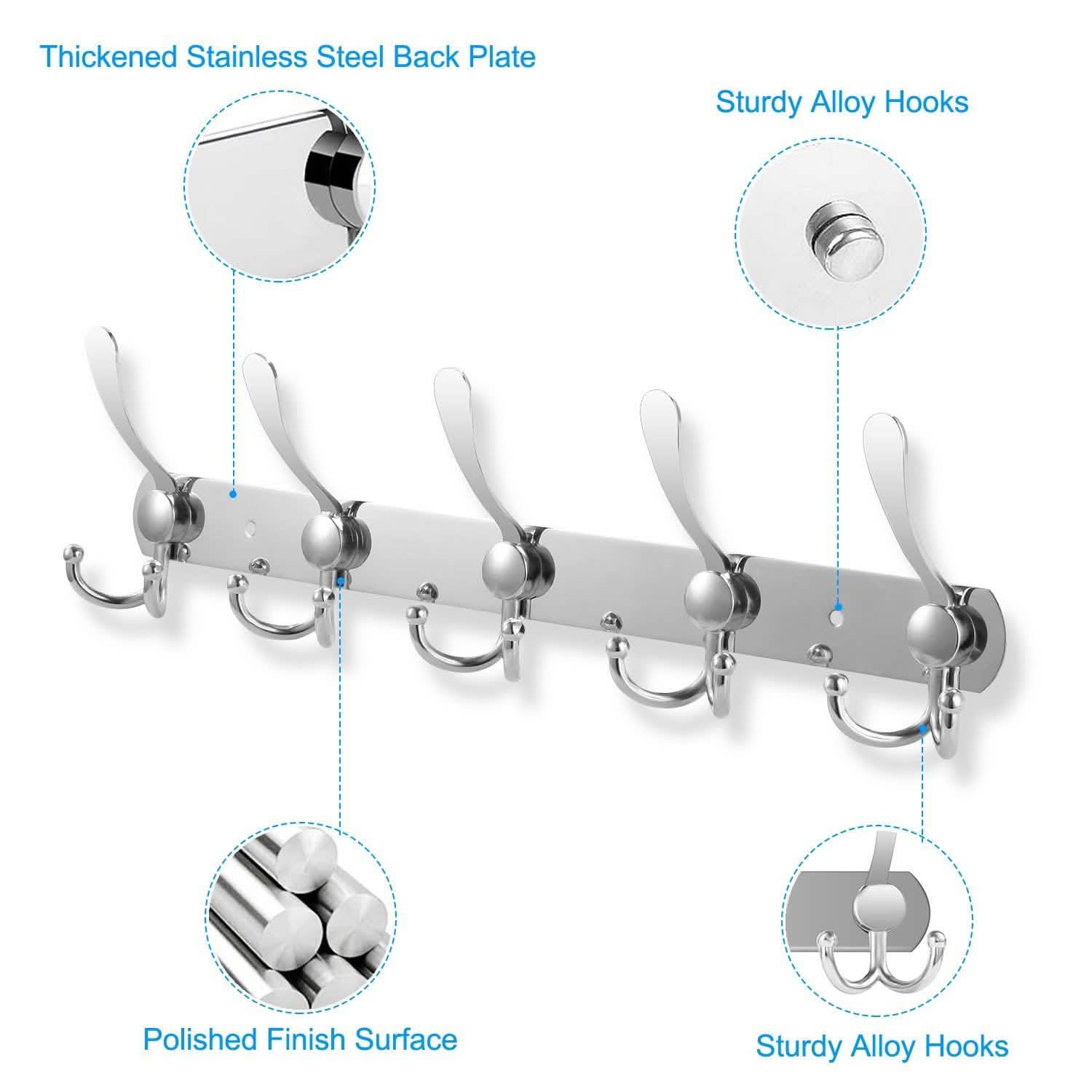 Wall Mount Coat 15 Hooks Stainless Steel Clothes Hanger Rack Storage & Organization - Tophatter Daily Deals